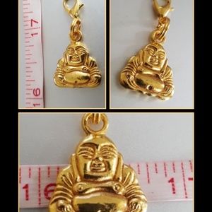 Gold Buddha Clip on Charm Pendant Key Chain 1"